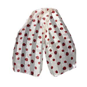 Vintage Ladybug Print Sheer Scarf 13x59 Inches Made In Korea 100% Polyester Red